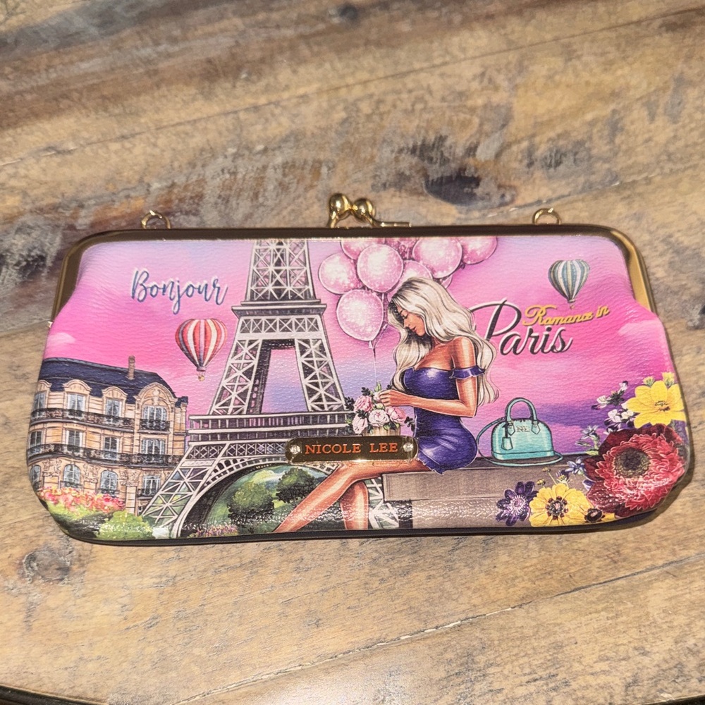 Paris Nicole Lee Kiss Lock Crossbody bonjour Paris attachment clutch piece